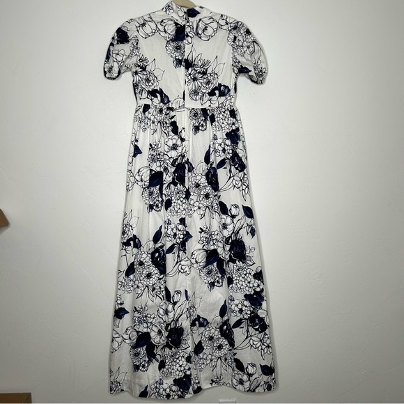 Vintage 70's Floral Blue White Maxi Dress Puff Sleeve Empire Waist Size 4/6 - Picture 2 of 16